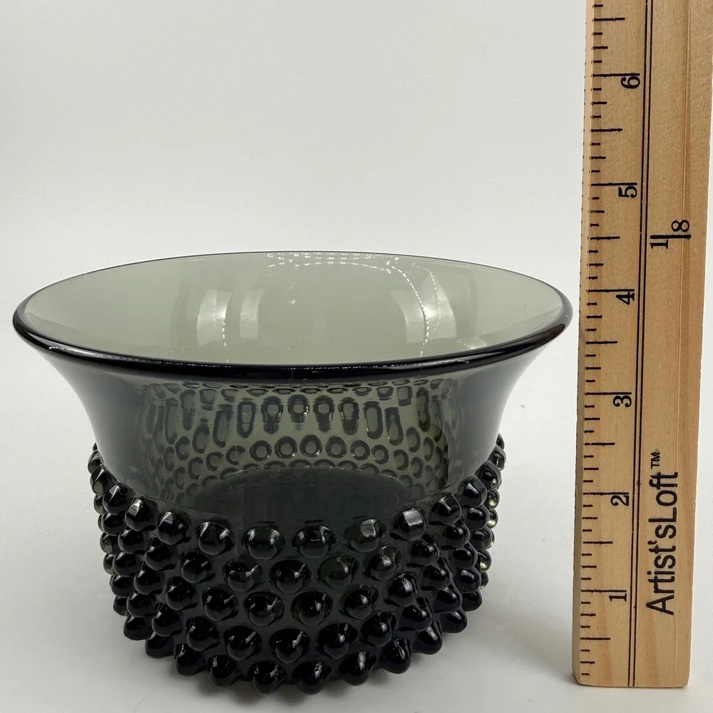 Saara Hopea Nyppylä Smoky Gray Art Glass Bubble Bowl Nuutajärvi Finland